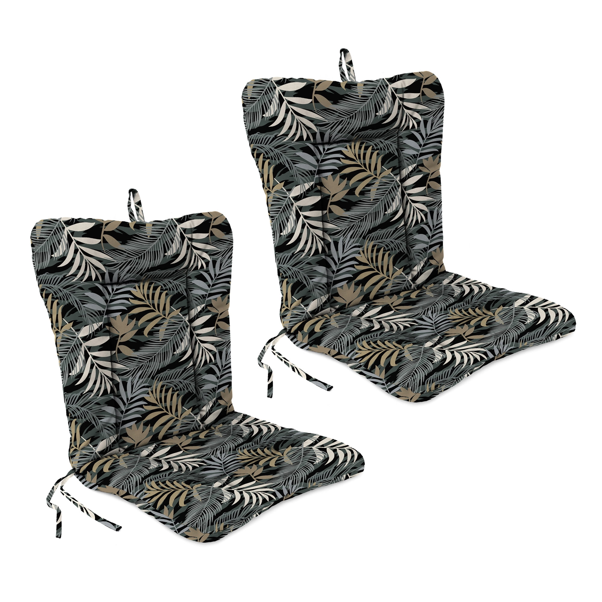 Jordan Manufacturing 38" x 21" Maryland Driftwood Black Leaves Rectangular Outdoor Wrought Iron Chair Cushion with Ties and Hanger Loop (2 Pack)