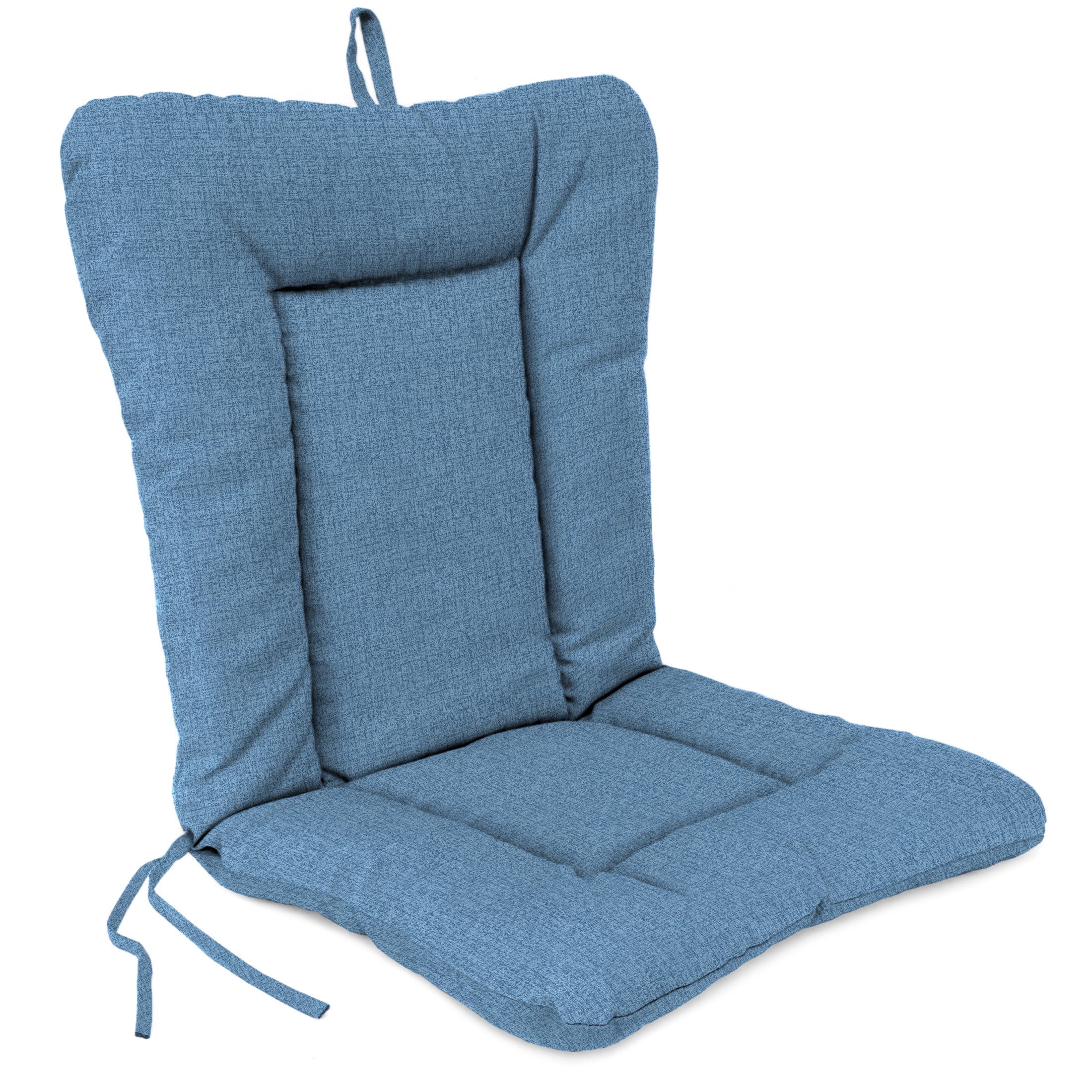 Jordan Manufacturing 38" x 21" McHusk Chambray Blue Crosshatch Rectangular Outdoor Wrought Iron Chair Cushion with Ties and Hanger Loop