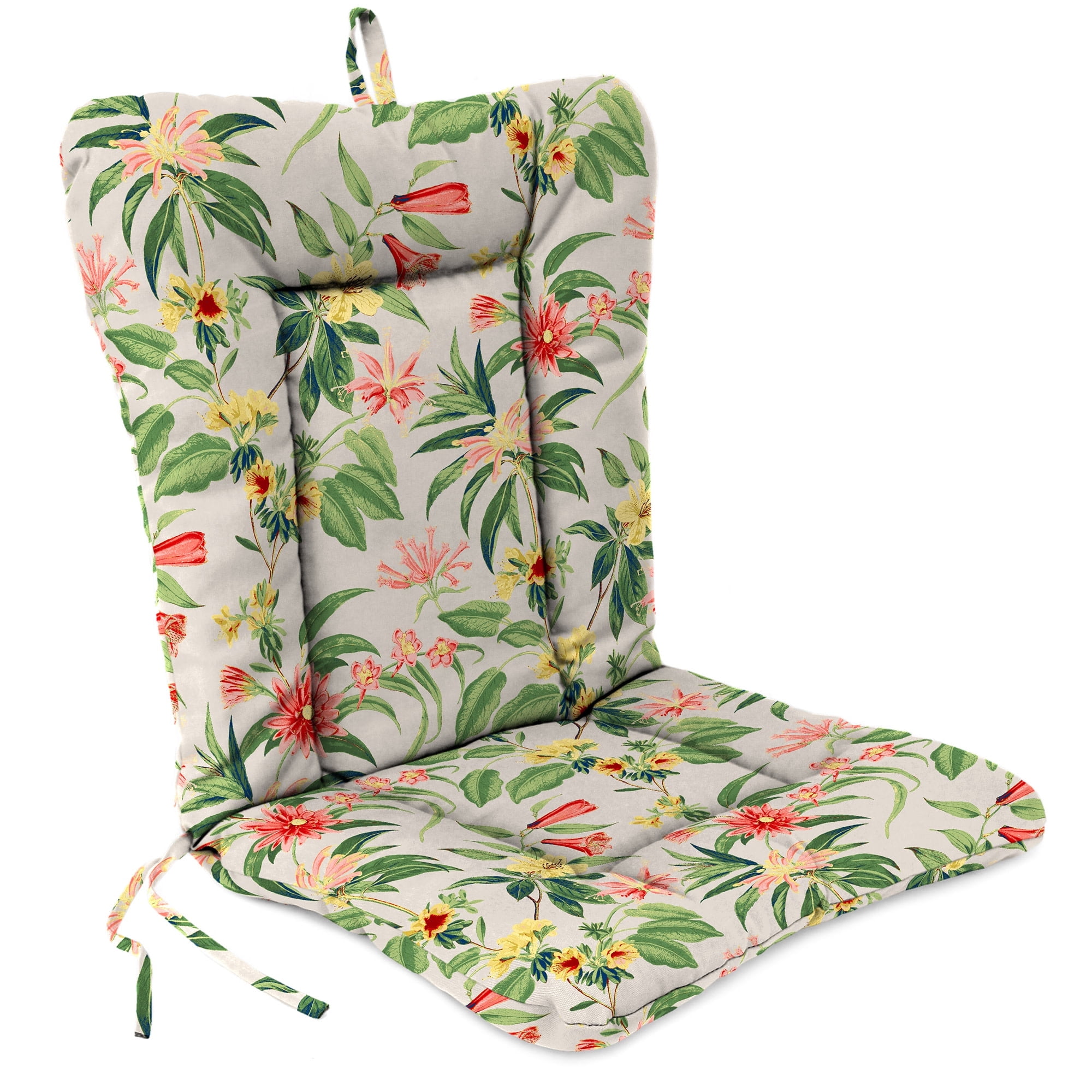 Jordan Manufacturing 38" x 21" Norrah Ginger Beige Tropical Rectangular Outdoor Wrought Iron Chair Cushion with Ties and Hanger Loop