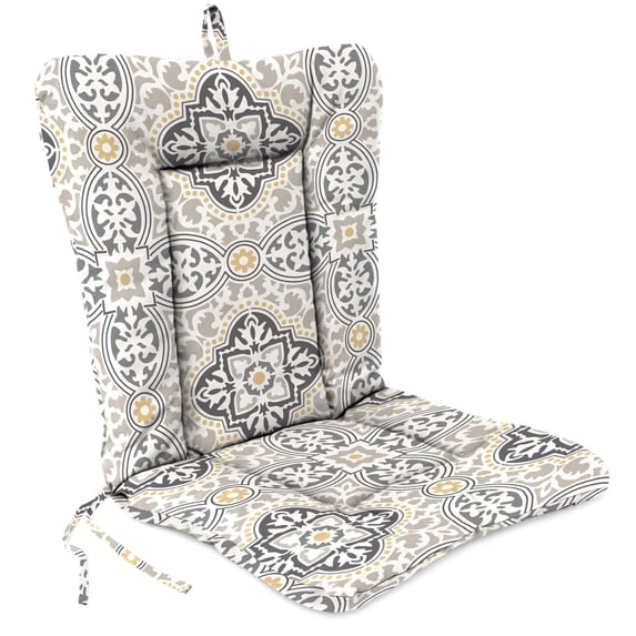 Jordan Manufacturing 38" x 21" Rave Grey Quatrefoil Rectangular Outdoor Wrought Iron Chair Cushion with Ties and Hanger Loop