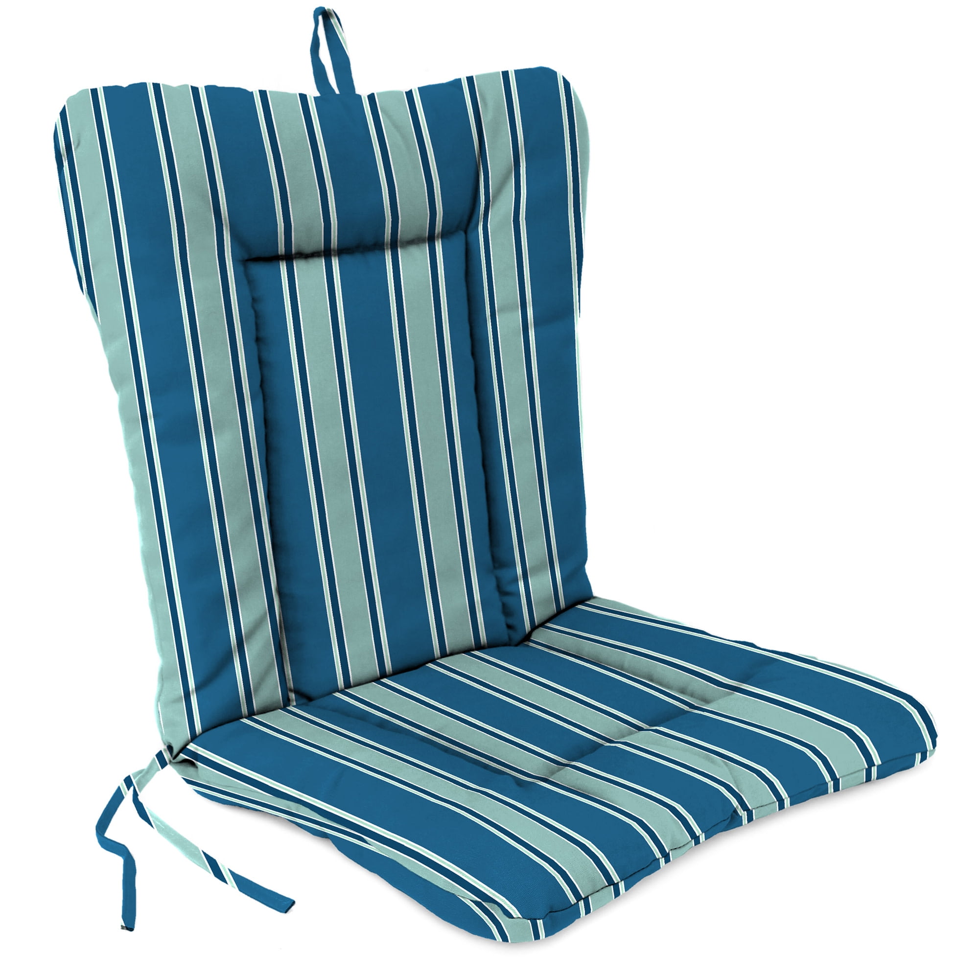 Jordan Manufacturing 38" x 21" Sanders Puff Blue and Gray Green Stripe Rectangular Outdoor Wrought Iron Chair Cushion with Ties and Hanger Loop