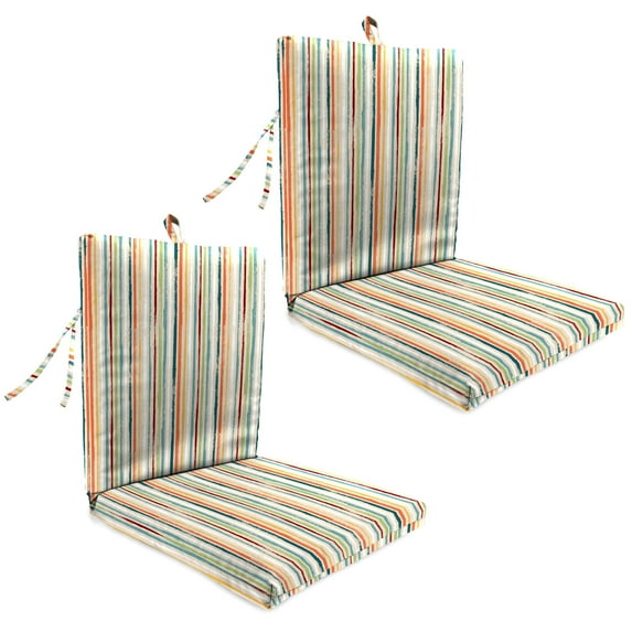 Jordan Manufacturing 38" x 21" Water Multicolor Stripe Rectangular Outdoor Chair Cushion with Ties and Hanger Loop (2 Pack)