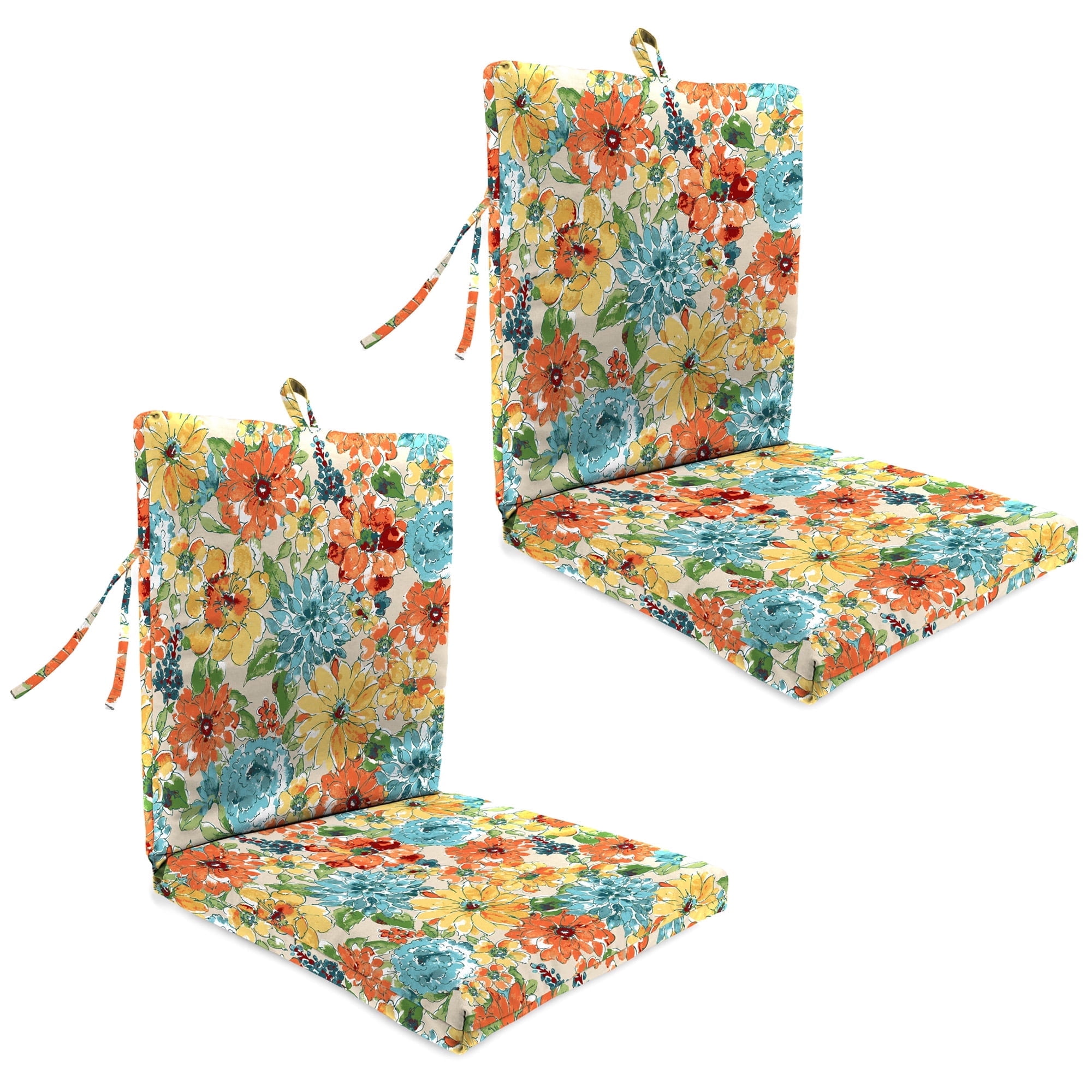 Jordan Manufacturing 38" x 21" Wildflowers Multicolor Floral Rectangular Outdoor Chair Cushion with Ties and Hanger Loop (2 Pack)