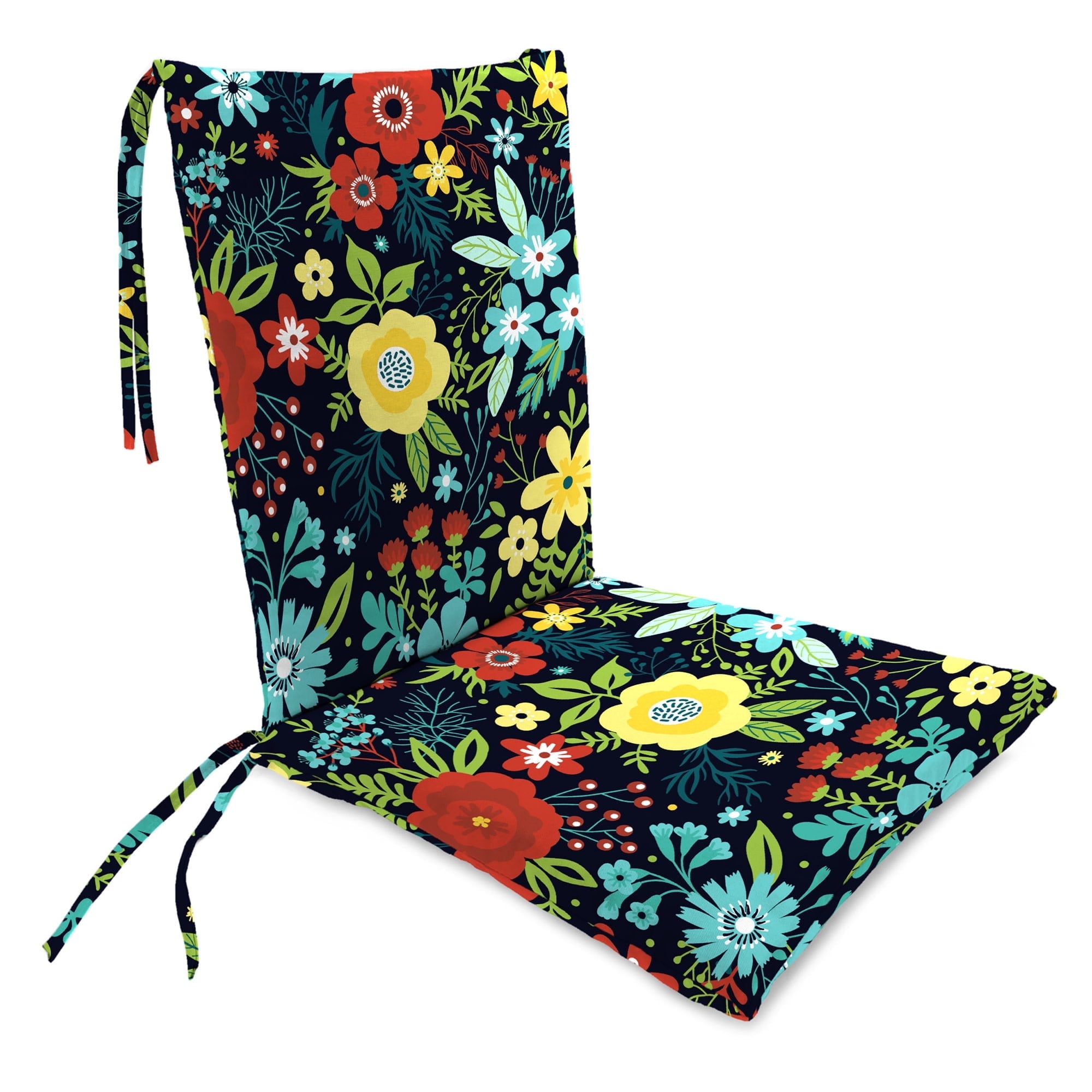 Jordan Manufacturing 39" x 20" Black Floral Rectangular Tapered Outdoor Rocking Chair Cushion Set with Ties