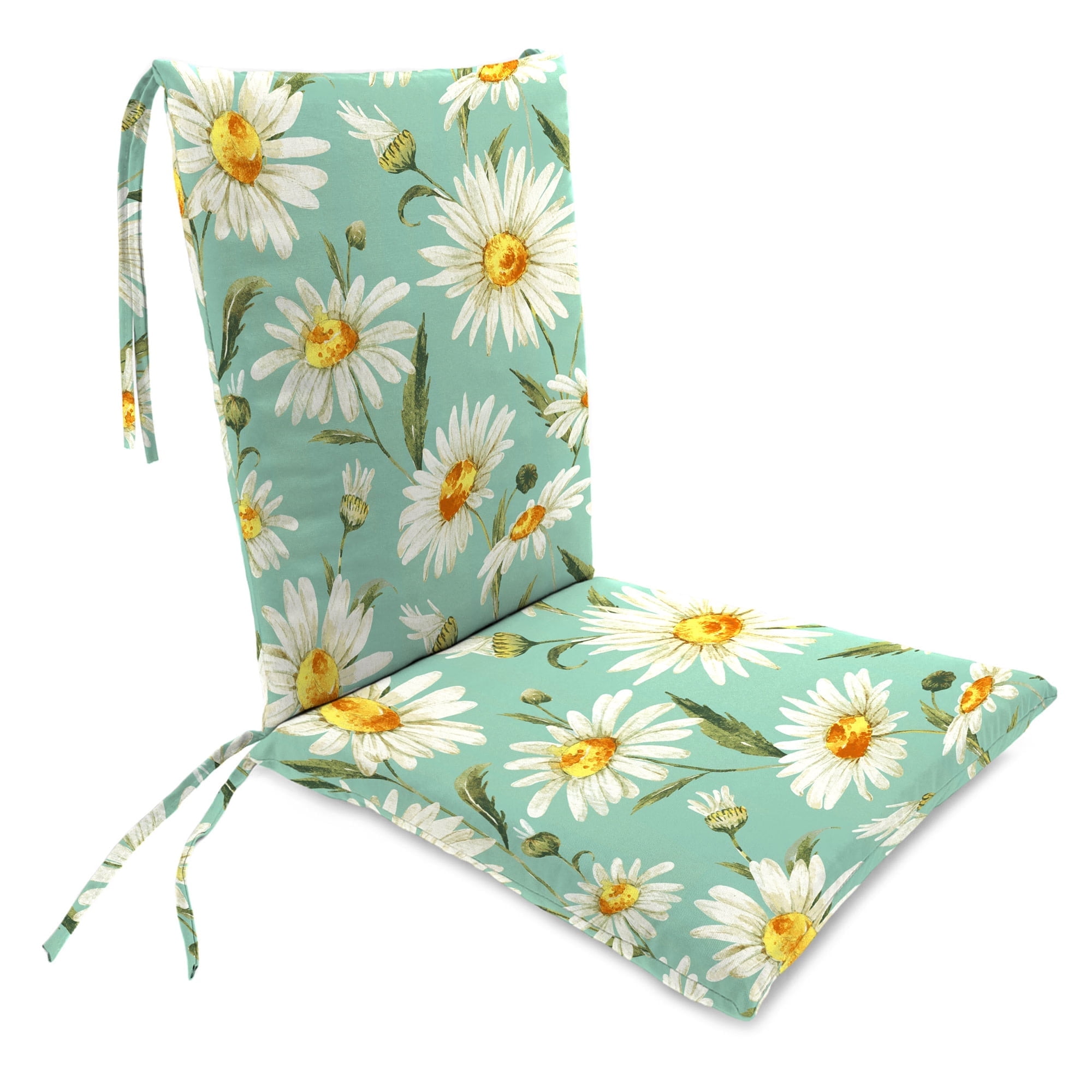 Jordan Manufacturing 39" x 20" Daphne Iceberg Aqua Floral Rectangular Tapered Outdoor Rocking Chair Cushion Set with Ties