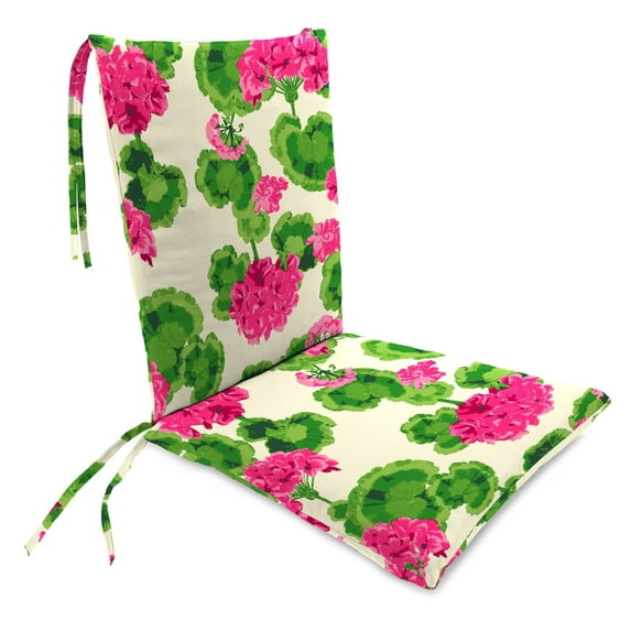 Jordan Manufacturing 39" x 20" Geranium Cream Floral Rectangular Tapered Outdoor Rocking Chair Cushion Set with Ties