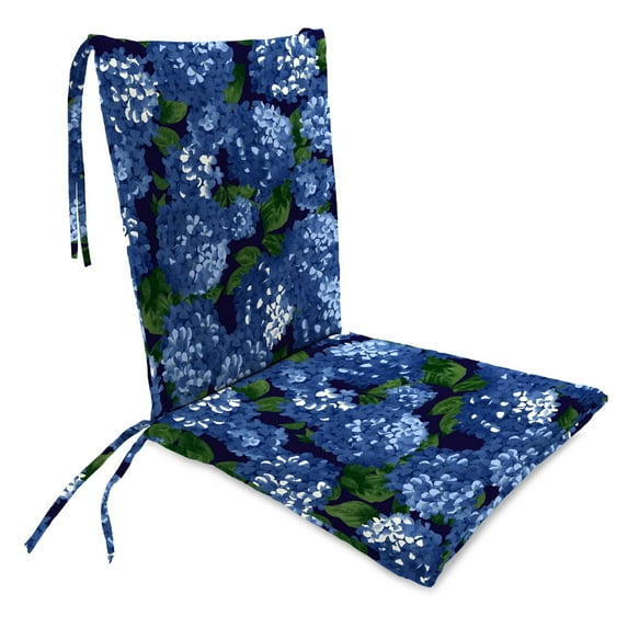 Jordan Manufacturing 39" x 20" Hydrangea Midnight Navy Floral Rectangular Tapered Outdoor Rocking Chair Cushion Set with Ties