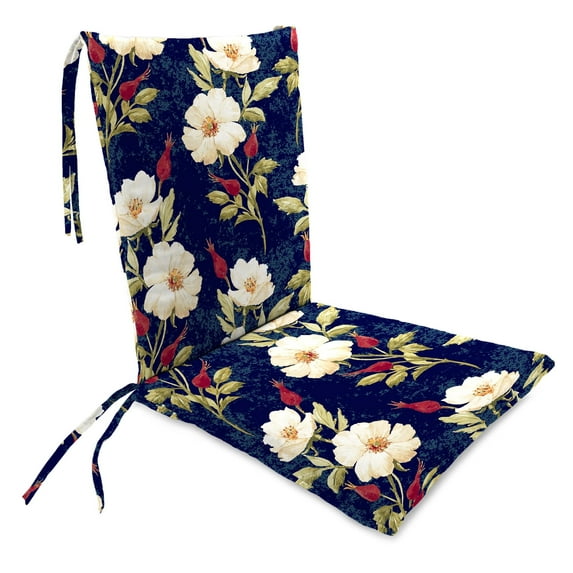Jordan Manufacturing 39" x 20" Rose Garden Navy Floral Rectangular Tapered Outdoor Rocking Chair Cushion Set with Ties