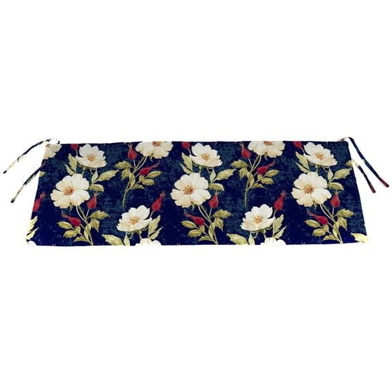 Jordan Manufacturing 40" x 20" Rose Garden Navy Floral Rectangular Outdoor Settee Swing Bench Cushion with Ties