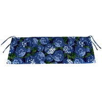 Jordan Manufacturing 41" x 17" Hydrangea Midnight Navy Floral Rectangular Outdoor Settee Swing Bench Cushion with Ties