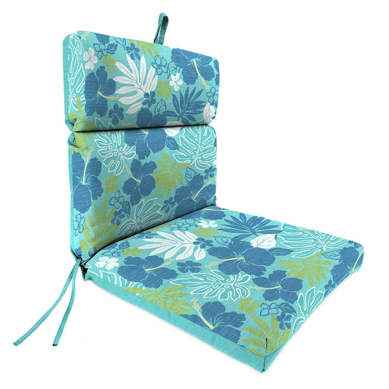 Jordan Manufacturing 42 x 20 Dumont Sprite Aqua Tropical and Gauze Sprite Aqua Solid Reversible Rectangular Outdoor Chair Cushion with Ties and Hanger Loop Walmart