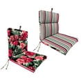 thumbnail image 1 of Jordan Manufacturing 42" x 20" Megara Beacon Black Tropical and Windsurf Beacon Red and Green Stripe Reversible Rectangular Outdoor Chair Cushion with Ties and Hanger Loop, 1 of 13
