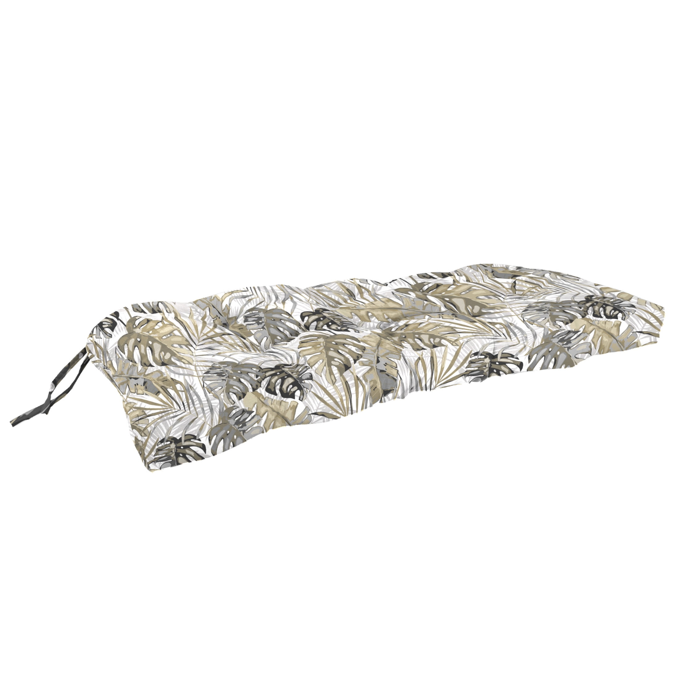 Jordan Manufacturing 43" x 19" Bryan Walnut Beige Leaves Rectangular Tufted Outdoor Wicker Settee Bench Cushion with Ties