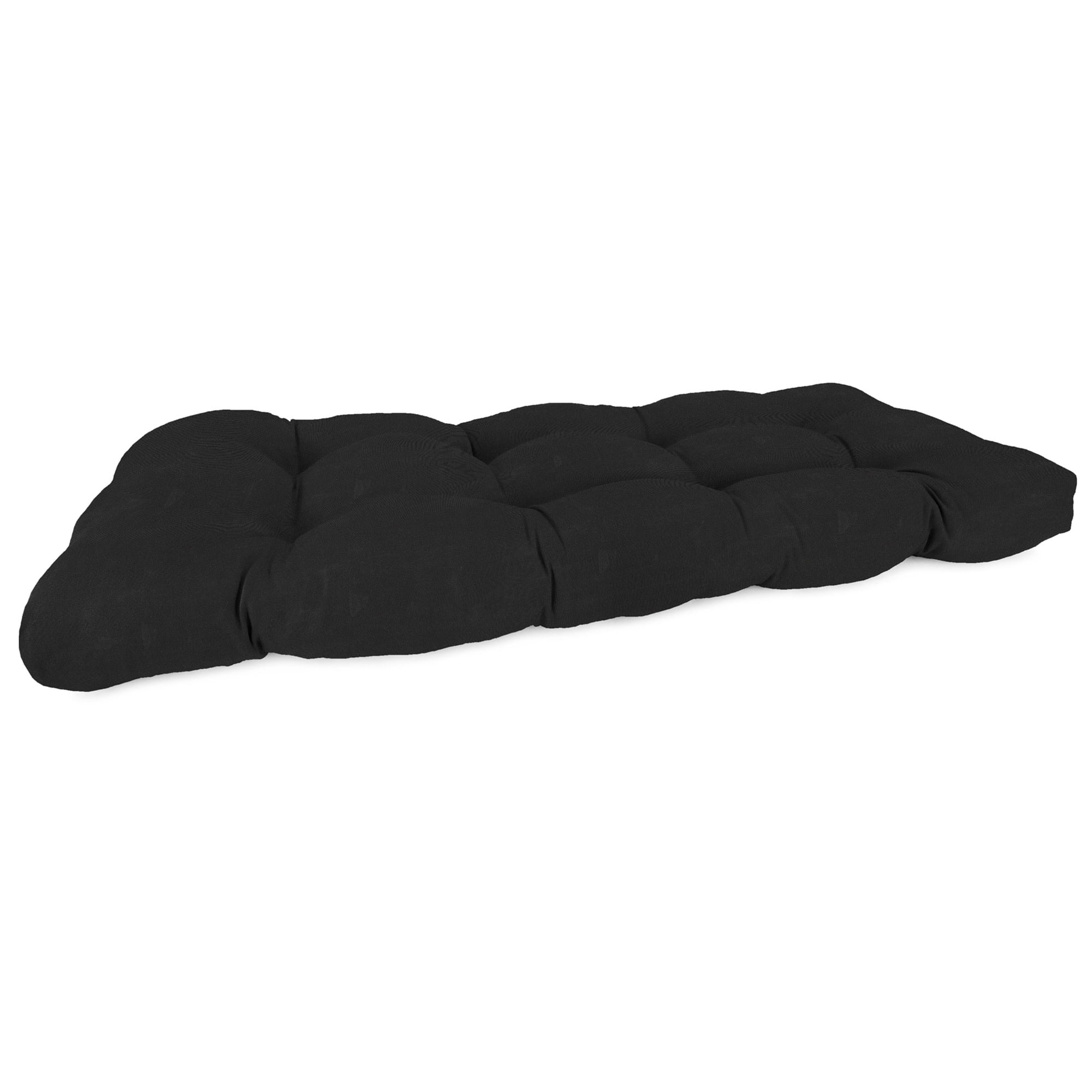 Jordan Manufacturing 43" x 19" Canvas Black Solid Rectangular Tufted Outdoor Wicker Settee Bench Cushion with Rounded Back Corners