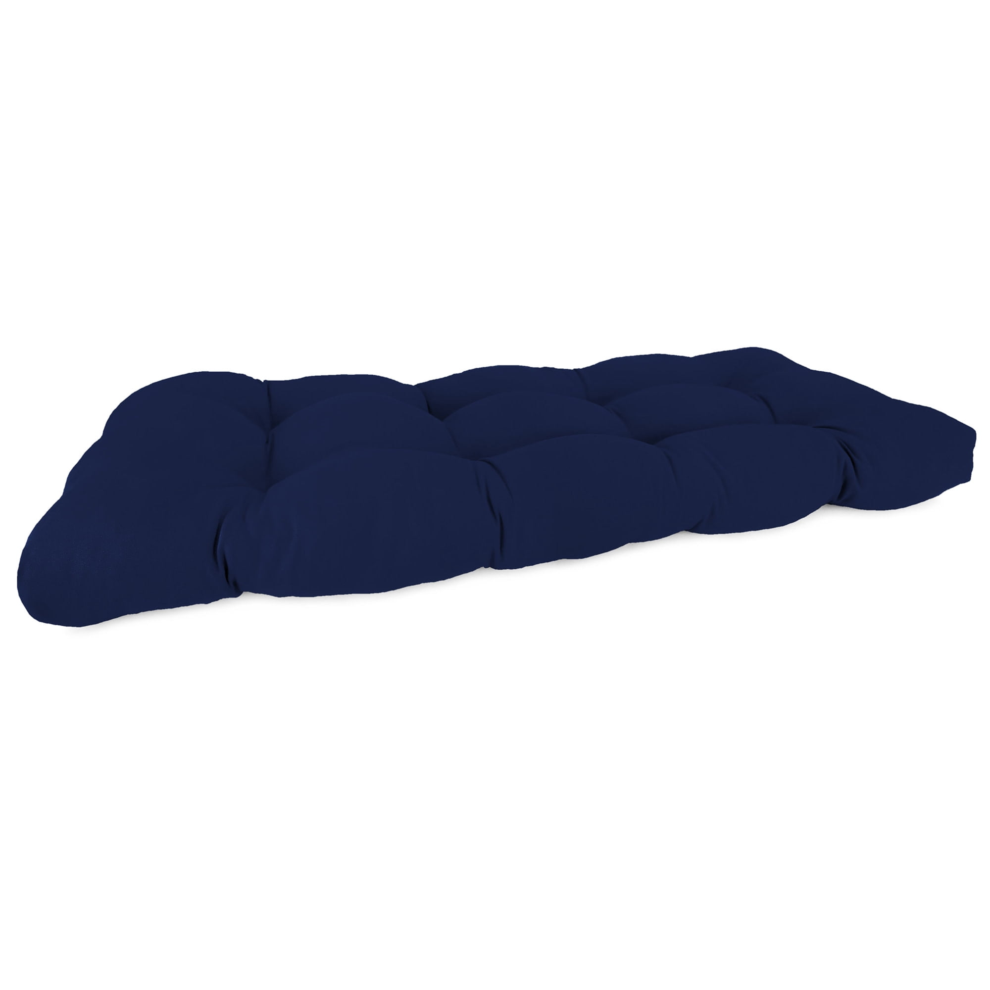 Jordan Manufacturing 43" x 19" Canvas Navy Solid Rectangular Tufted Outdoor Wicker Settee Bench Cushion with Rounded Back Corners