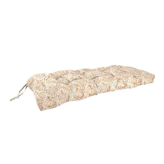 Jordan Manufacturing 43" x 19" Rustique Barley Beige Damask Rectangular Tufted Outdoor Wicker Settee Bench Cushion with Ties