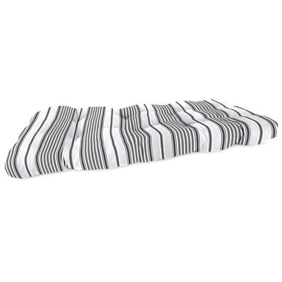 Jordan Manufacturing 43" x 19" Worth Black and Grey Stripe Rectangular Tufted Outdoor Wicker Settee Bench Cushion