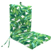 Jordan Manufacturing 43" x 20" Clarmont Seagrass Green Leaves Rectangular Outdoor Chair Cushion with Ties and Hanger Loop