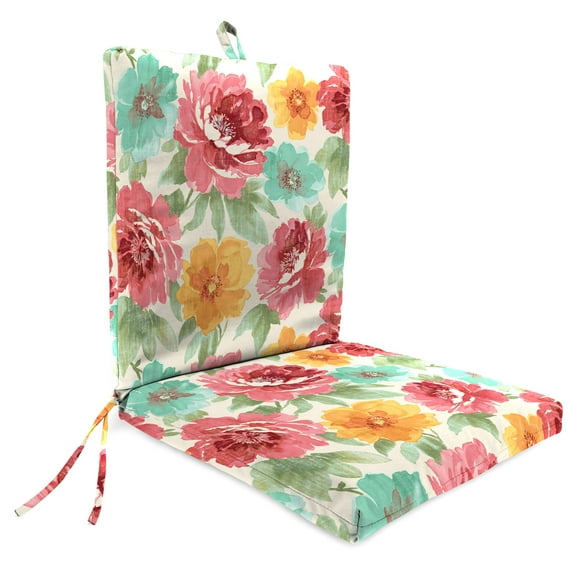 Jordan Manufacturing 43" x 20" Muree Beach II Multicolor Floral Rectangular Outdoor Chair Cushion with Ties and Hanger Loop
