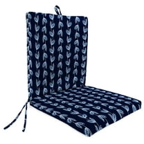 Jordan Manufacturing 43" x 20" Vineyard Indigo Navy Leaves Rectangular Outdoor Chair Cushion with Ties and Hanger Loop