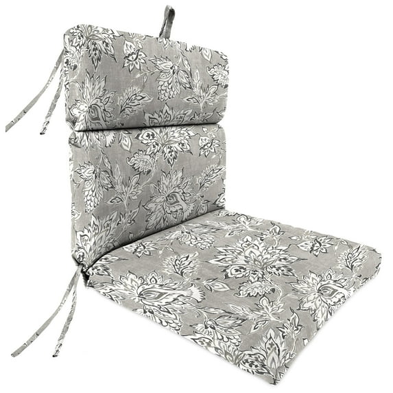 Jordan Manufacturing 43" x 21" Adair Gray Jacobean Rectangular Outdoor Chair Cushion with Ties and Hanger Loop