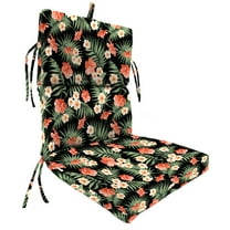 Jordan Manufacturing 43" x 21" Esmeralda Rust Black Tropical Rectangular Outdoor Chair Cushion with Ties and Hanger Loop