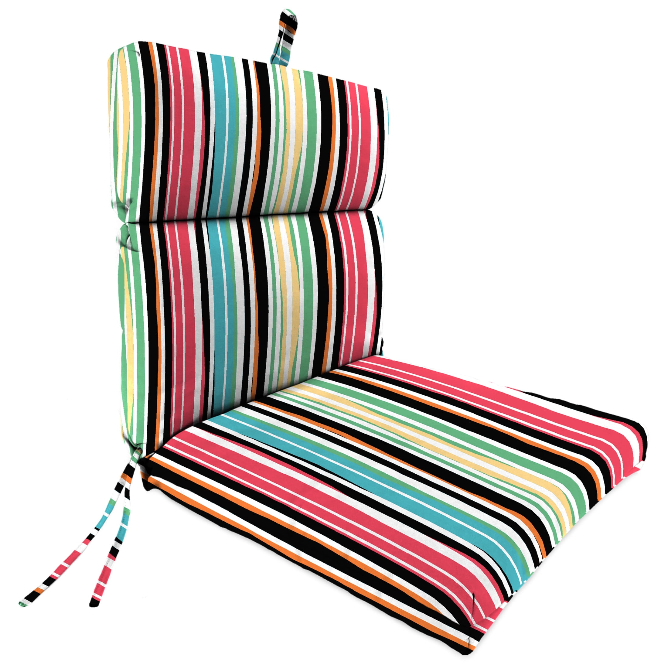 Jordan Manufacturing 43" x 21" Mercer Citrus Multicolor Stripe Rectangular Outdoor Chair Cushion with Ties and Hanger Loop