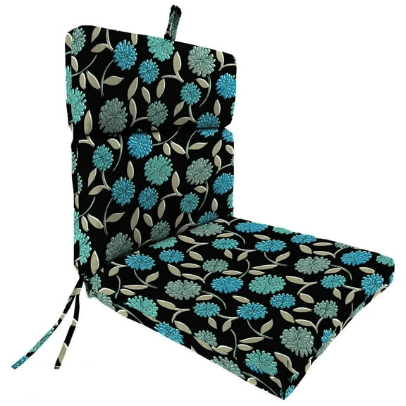 Jordan Manufacturing 43" x 21" Rockwell Lead Teal Floral Rectangular Outdoor Chair Cushion with Ties and Hanger Loop
