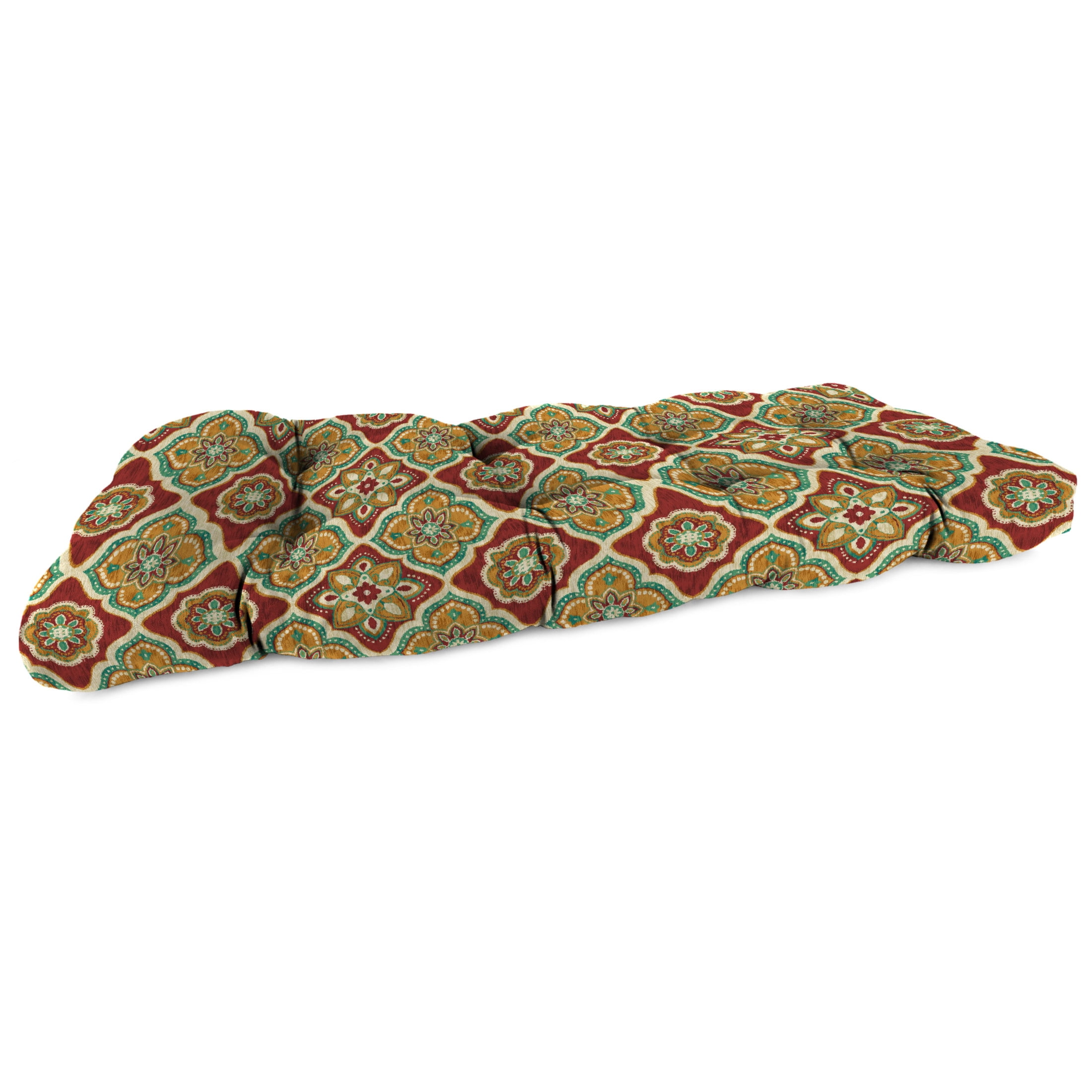 Jordan Manufacturing 44" x 18" Adonis Jewel Crimson Medallion Rectangular Tufted Contoured Outdoor Wicker Settee Bench Cushion