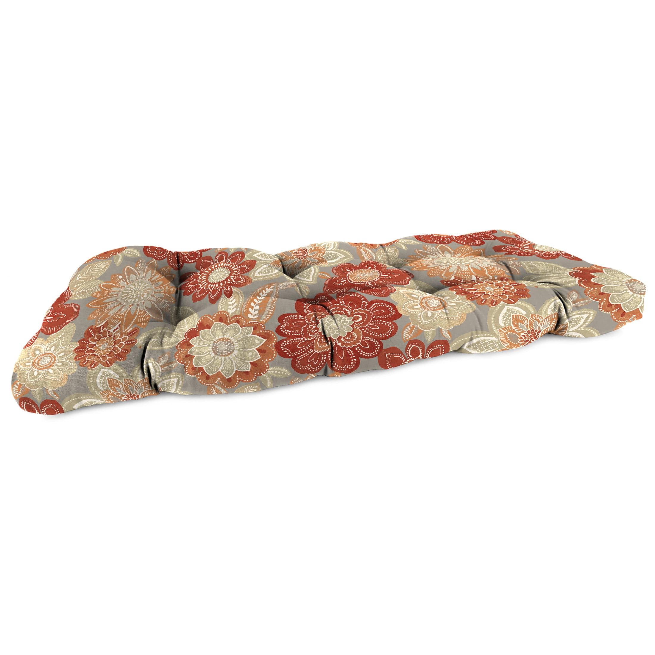 Jordan Manufacturing 44" x 18" Anita Scorn Grey Floral Rectangular Tufted Contoured Outdoor Wicker Settee Bench Cushion