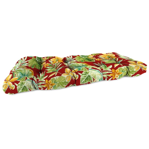 Jordan Manufacturing 44" x 18" Beachcrest Poppy Red Floral Rectangular Tufted Contoured Outdoor Wicker Settee Bench Cushion