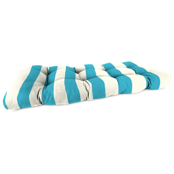 Jordan Manufacturing 44" x 18" Cabana Turquoise Stripe Rectangular Tufted Contoured Outdoor Wicker Settee Bench Cushion