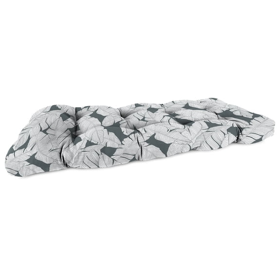 Jordan Manufacturing 44" x 18" Carano Stone Grey Leaves Rectangular Tufted Contoured Outdoor Wicker Settee Bench Cushion