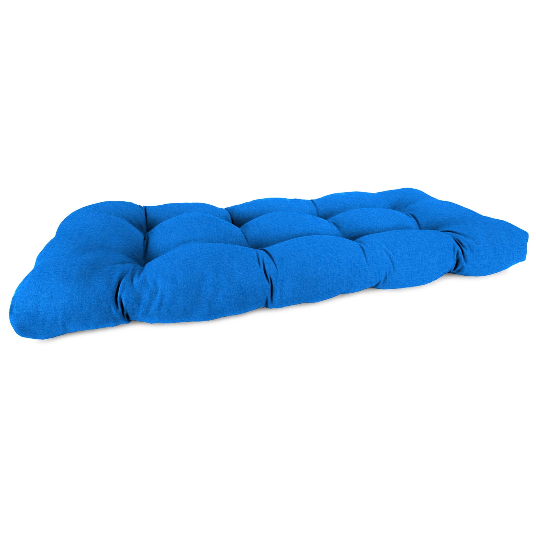 Jordan Manufacturing 44" x 18" Celosia Princess Blue Crosshatch Rectangular Tufted Contoured Outdoor Wicker Settee Bench Cushion