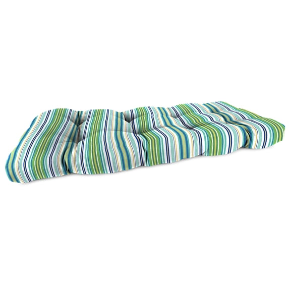 Jordan Manufacturing 44" x 18" Clique Fresco Blue Stripe Rectangular Tufted Contoured Outdoor Wicker Settee Bench Cushion