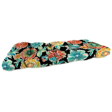 Jordan Manufacturing 44" x 18" Colsen Noir Black Floral Rectangular Tufted Contoured Outdoor Wicker Settee Bench Cushion