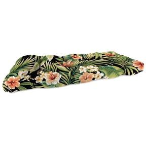 Jordan Manufacturing 44" x 18" Cypress Midnight Black Leaves Rectangular Tufted Contoured Outdoor Wicker Settee Bench Cushion