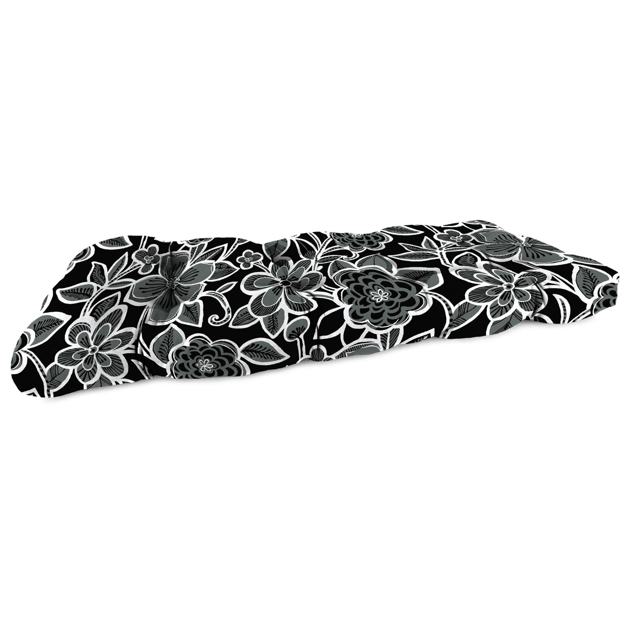 Jordan Manufacturing 44" x 18" Halsey Shadow Black Floral Rectangular Tufted Contoured Outdoor Wicker Settee Bench Cushion