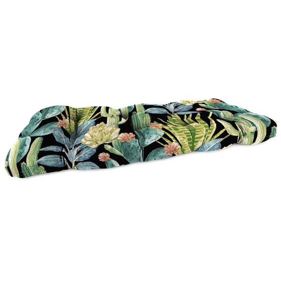 Jordan Manufacturing 44" x 18" Hatteras Ebony Black Floral Rectangular Tufted Contoured Outdoor Wicker Settee Bench Cushion