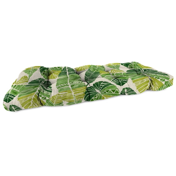 Jordan Manufacturing 44" x 18" Hixon Palm Green Leaves Rectangular Tufted Contoured Outdoor Wicker Settee Bench Cushion