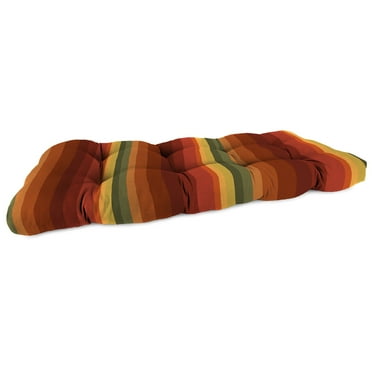 Jordan Manufacturing 44" x 18" Islip Cayenne Maroon Stripe Rectangular Tufted Contoured Outdoor Wicker Settee Bench Cushion