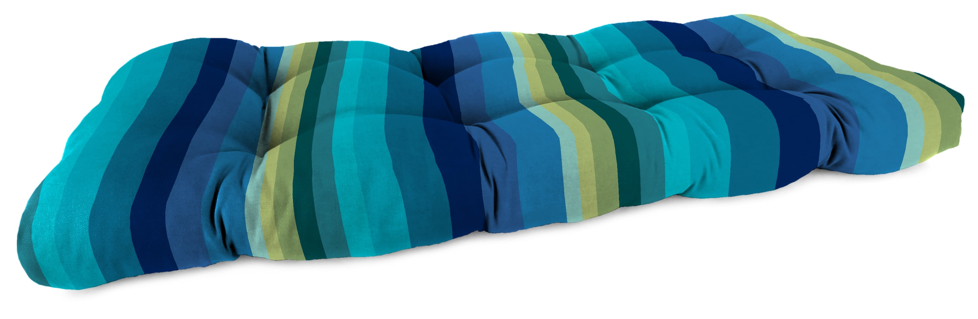 Jordan Manufacturing 44" x 18" Islip Teal Stripe Rectangular Tufted Contoured Outdoor Wicker Settee Bench Cushion