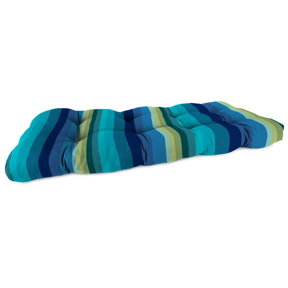 Jordan Manufacturing 44" x 18" Islip Teal Stripe Rectangular Tufted Contoured Outdoor Wicker Settee Bench Cushion