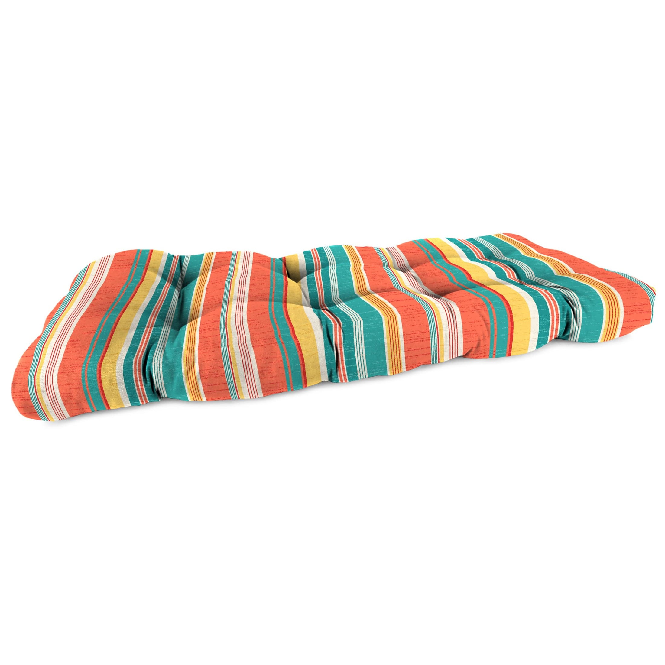 Jordan Manufacturing 44" x 18" Kodi Cornhusk Multicolor Stripe Rectangular Tufted Contoured Outdoor Wicker Settee Bench Cushion