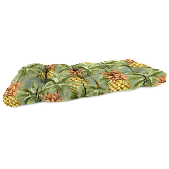 Jordan Manufacturing 44" x 18" Luau Breeze Green Tropical Rectangular Tufted Contoured Outdoor Wicker Settee Bench Cushion