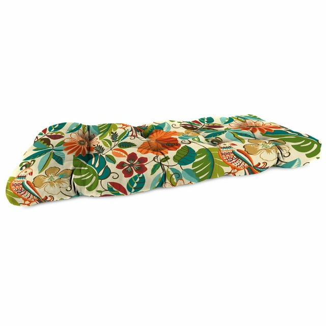 Jordan Manufacturing 44" x 18" Multicolor Floral Tufted Contoured Outdoor Wicker Bench Cushion