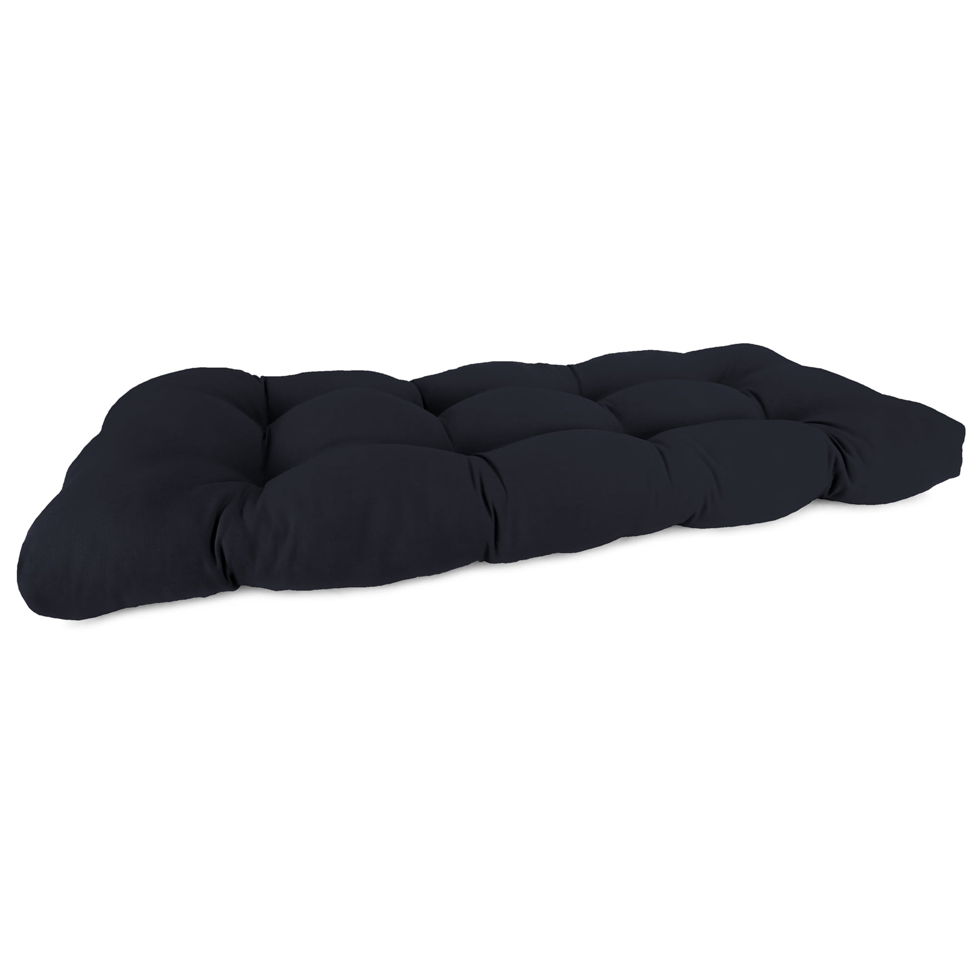 Jordan Manufacturing 44" x 18" Navy Solid Rectangular Tufted Outdoor Wicker Settee Bench Cushion with Rounded Back Corners