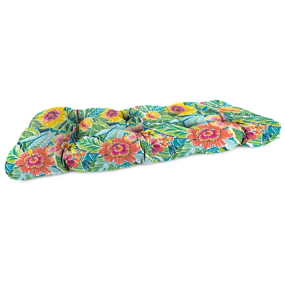 Jordan Manufacturing 44" x 18" Pensacola Multicolor Floral Rectangular Tufted Outdoor Wicker Settee Bench Cushion