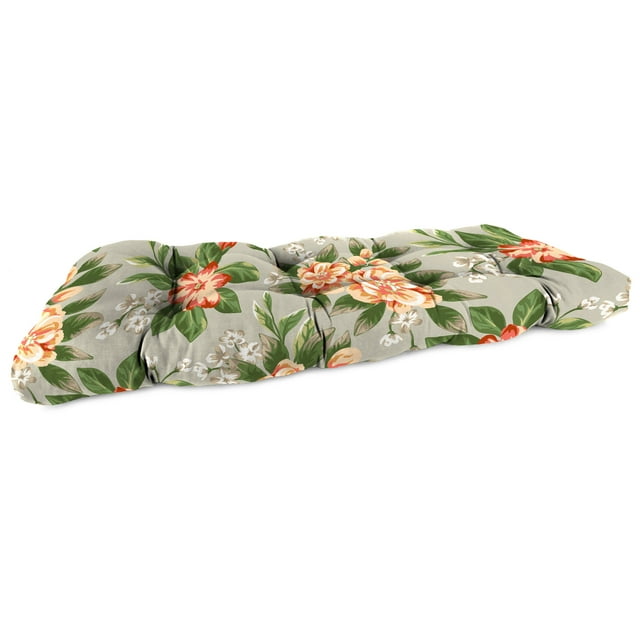 Jordan Manufacturing 44" x 18" Tori Cedar Grey Floral Rectangular Tufted Contoured Outdoor Wicker Settee Bench Cushion