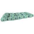 thumbnail image 1 of Jordan Manufacturing 44" x 18" Vesey Sea Mist Blue and Green Quatrefoil Rectangular Tufted Contoured Outdoor Wicker Settee Bench Cushion, 1 of 12